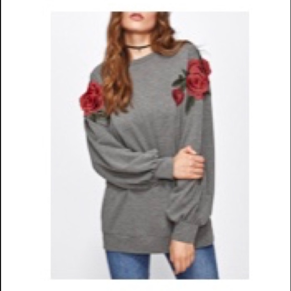 3D rose appliqué heather Knit pullover